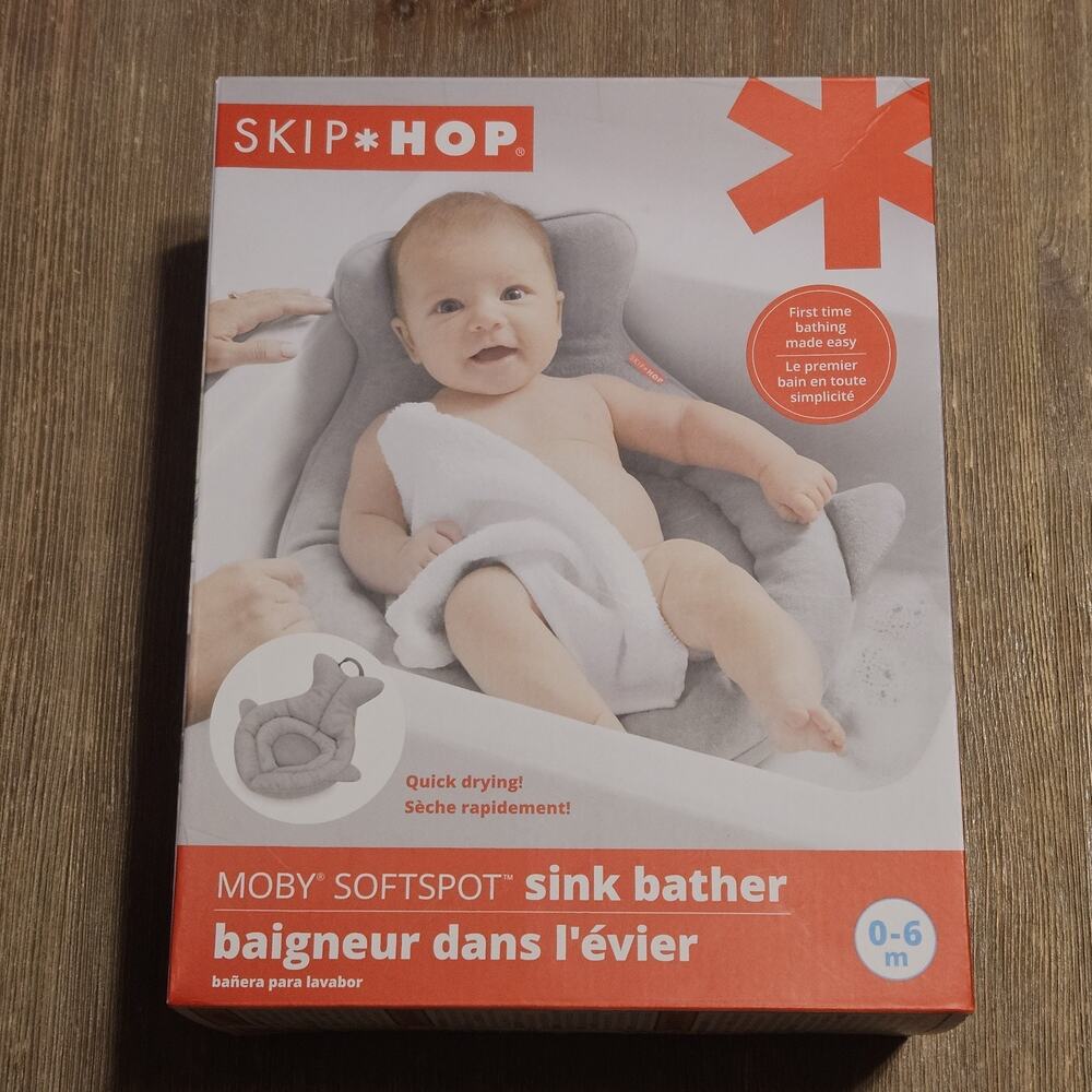 Skip Hop Moby SoftSpot Sink Bather Gray Whale Baby Bath Support 0-6 Months w/...
